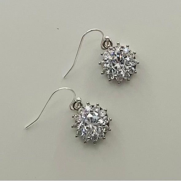 Crystal Flower Earrings With Sterling Silver Ear Wires